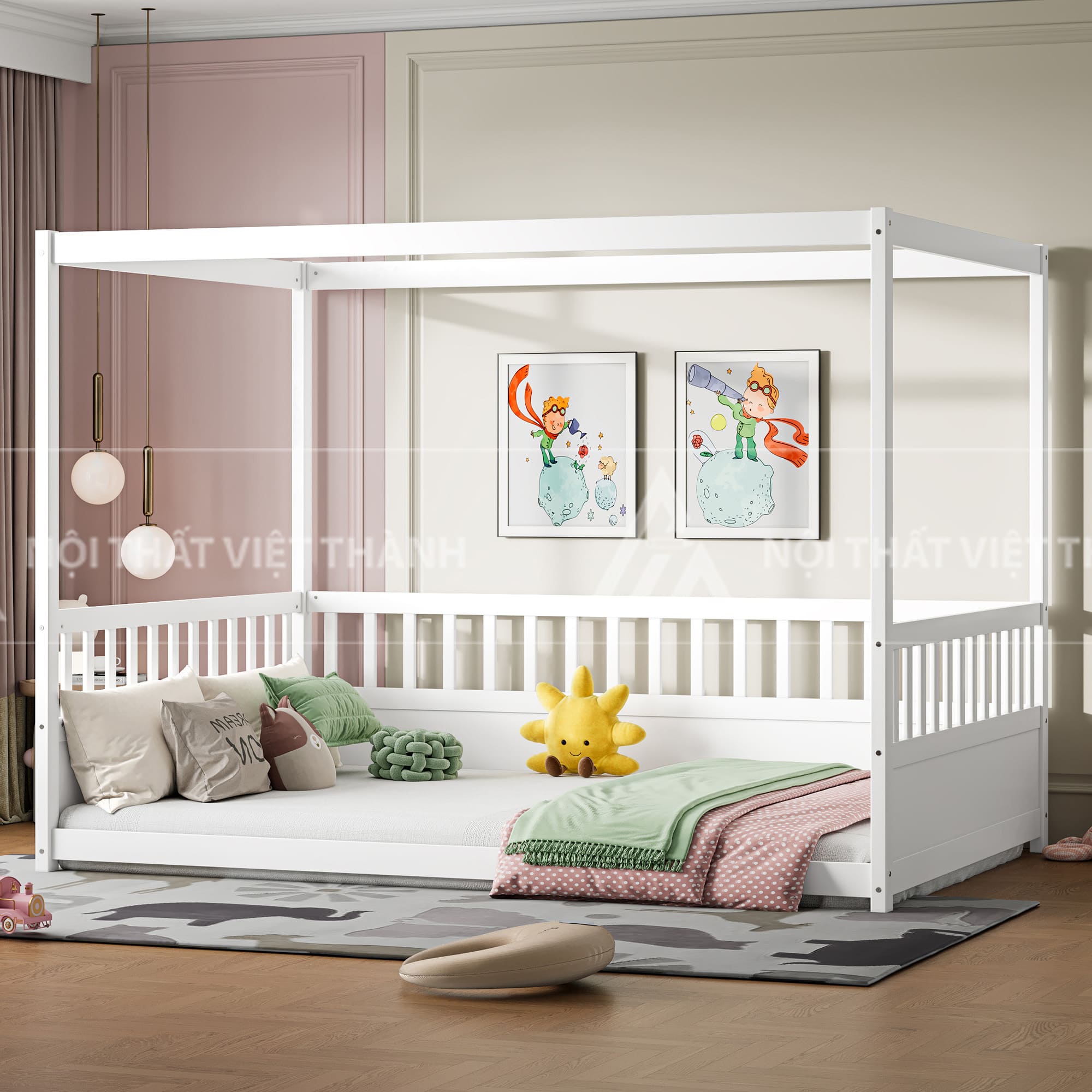 Giường Ngủ Thiết Kế Khung Lều Sáng Tạo Có Thanh Chắn An Toàn 6