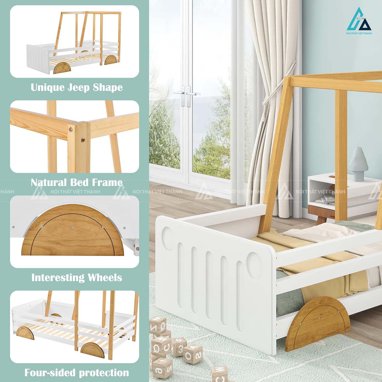 Giường Ngủ Cho Bé Hình Xe Ô Tô Sáng Tạo Màu Vàng Trắng 1