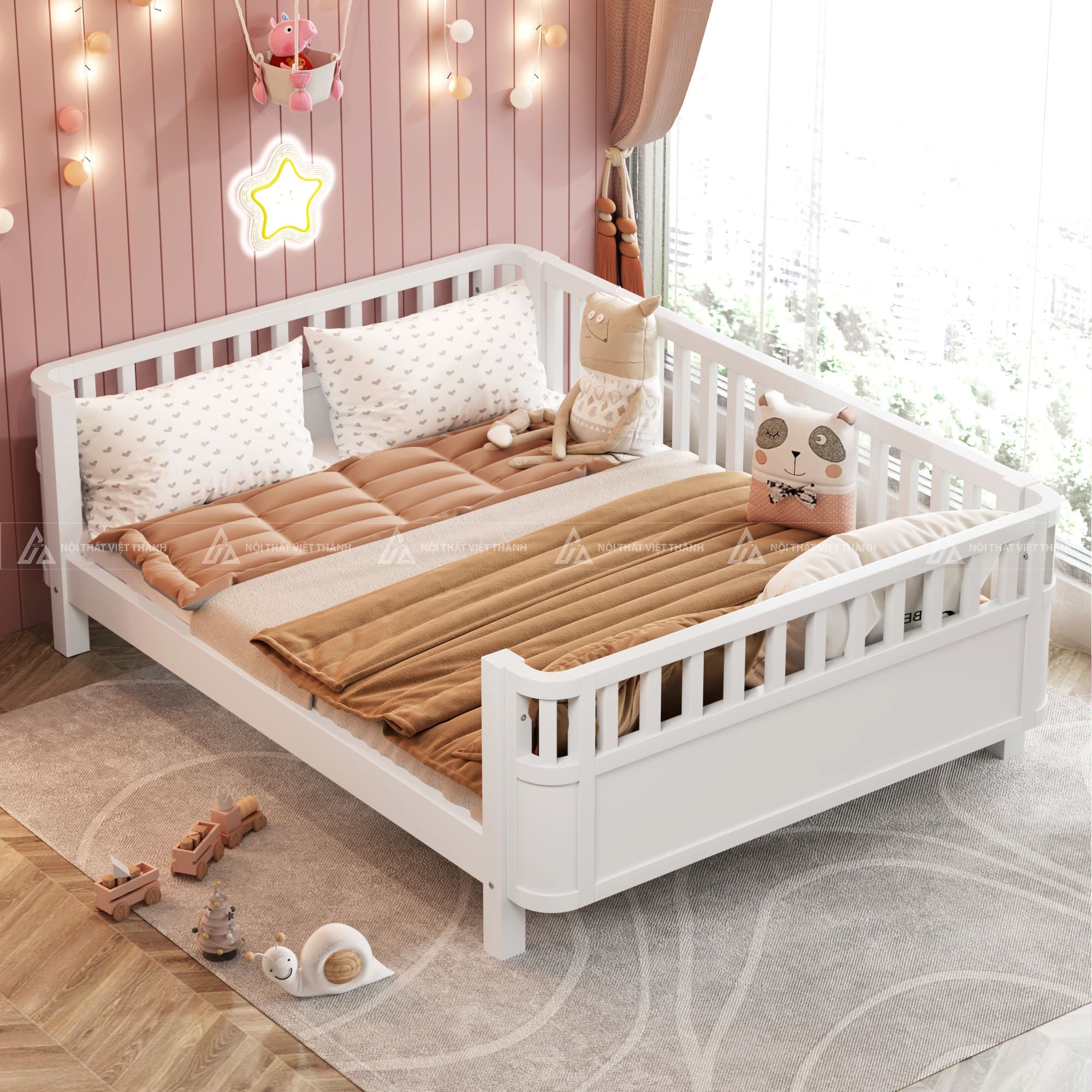 Giường Ngủ Cho Bé Có Thanh Chắn Bao Quanh Màu Trắng Hiện Đại 6