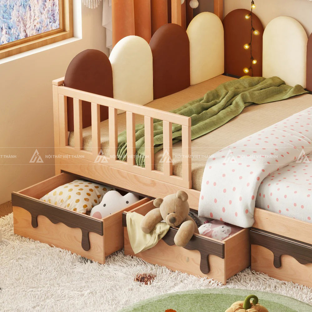 Giường Ngủ Hình Ngôi Nhà Có Ngăn Kéo Lưu Trữ Và Lan Can An Toàn Cho Bé 5