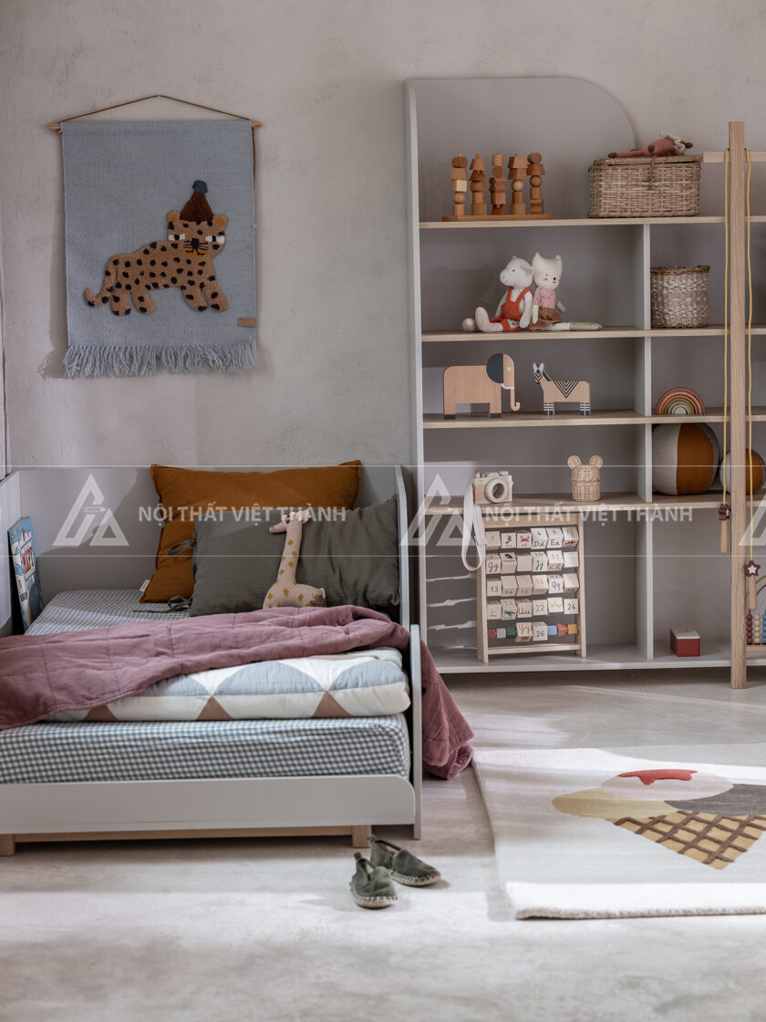 Giường Ngủ Trẻ Em Gỗ Bo Cong Hình Bán Nguyệt Thiết Kế Dạng Sàn An Toàn 5