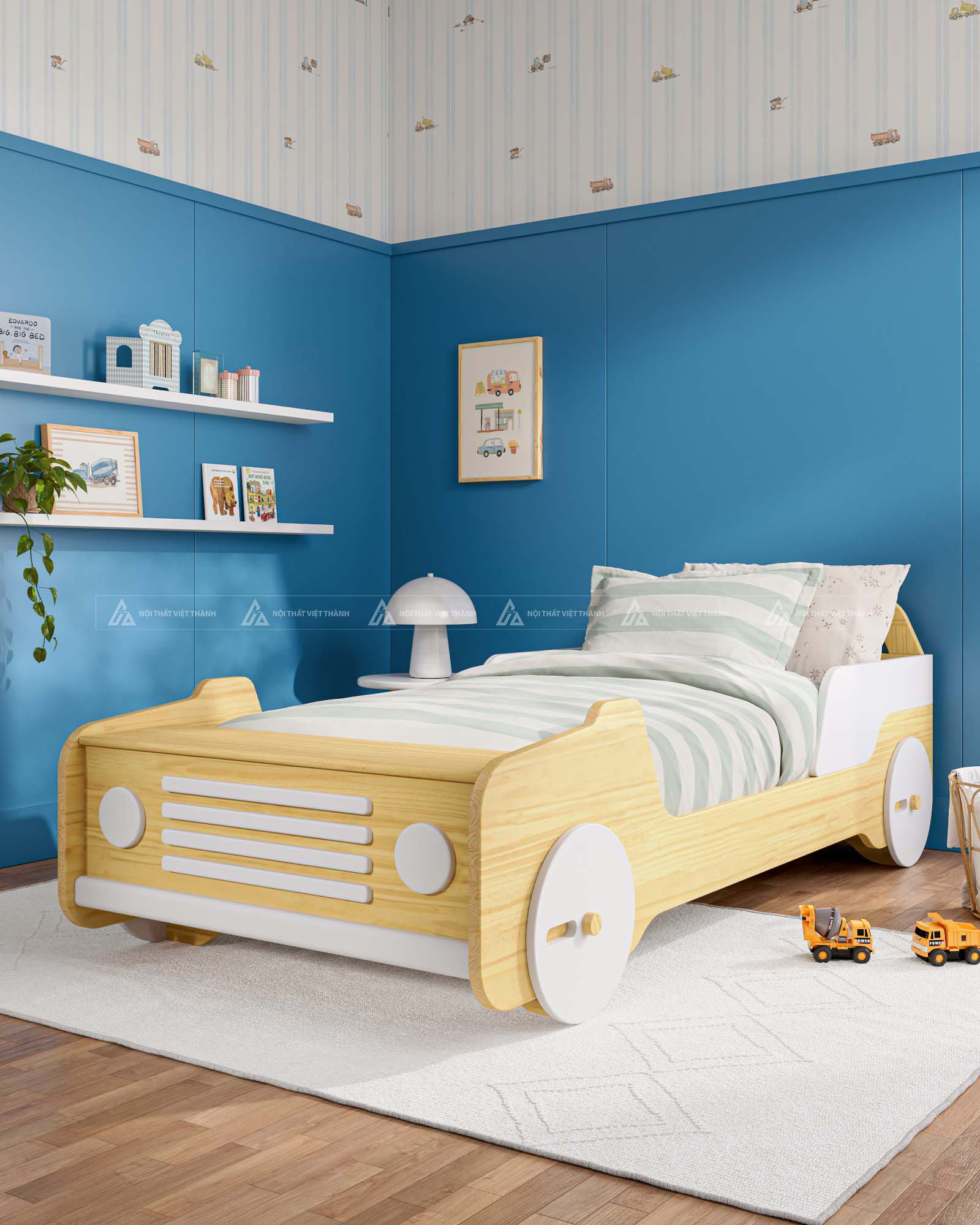 Giường Ngủ Trẻ Em Hình Xe Ô Tô Phối Trắng Sáng Tạo Cho Bé Trai Và Bé Gái 7