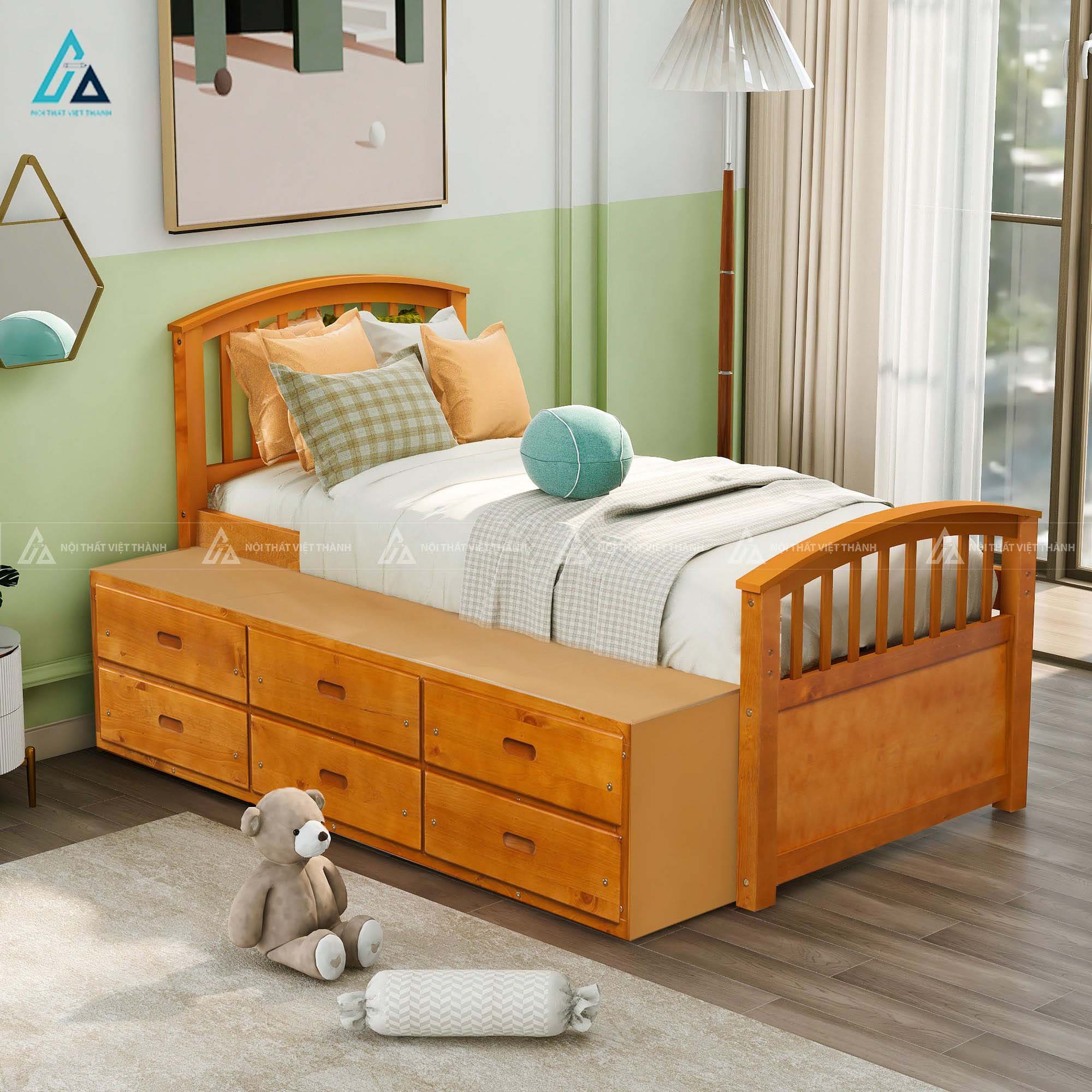 Giường Ngủ Trẻ Em Thiết Kế Hệ Thống Ngăn Kéo Lưu Trữ Đa Năng Tiết Kiệm Diện Tích