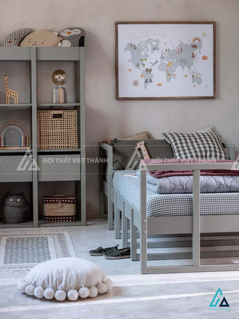 Giường Ngủ Trẻ Em Hệ Khung Thanh Mảnh Thiết Kế Chân Chữ U Tiết Kiệm Diện Tích
