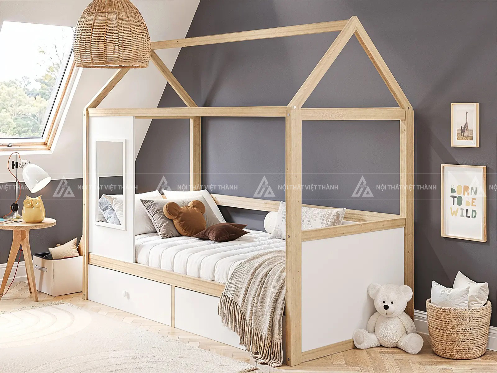 Giường Ngủ Cho Bé Hình Ngôi Nhà Hiện Đại Có Ngăn Kéo Lưu Trữ Tiện Lợi 6