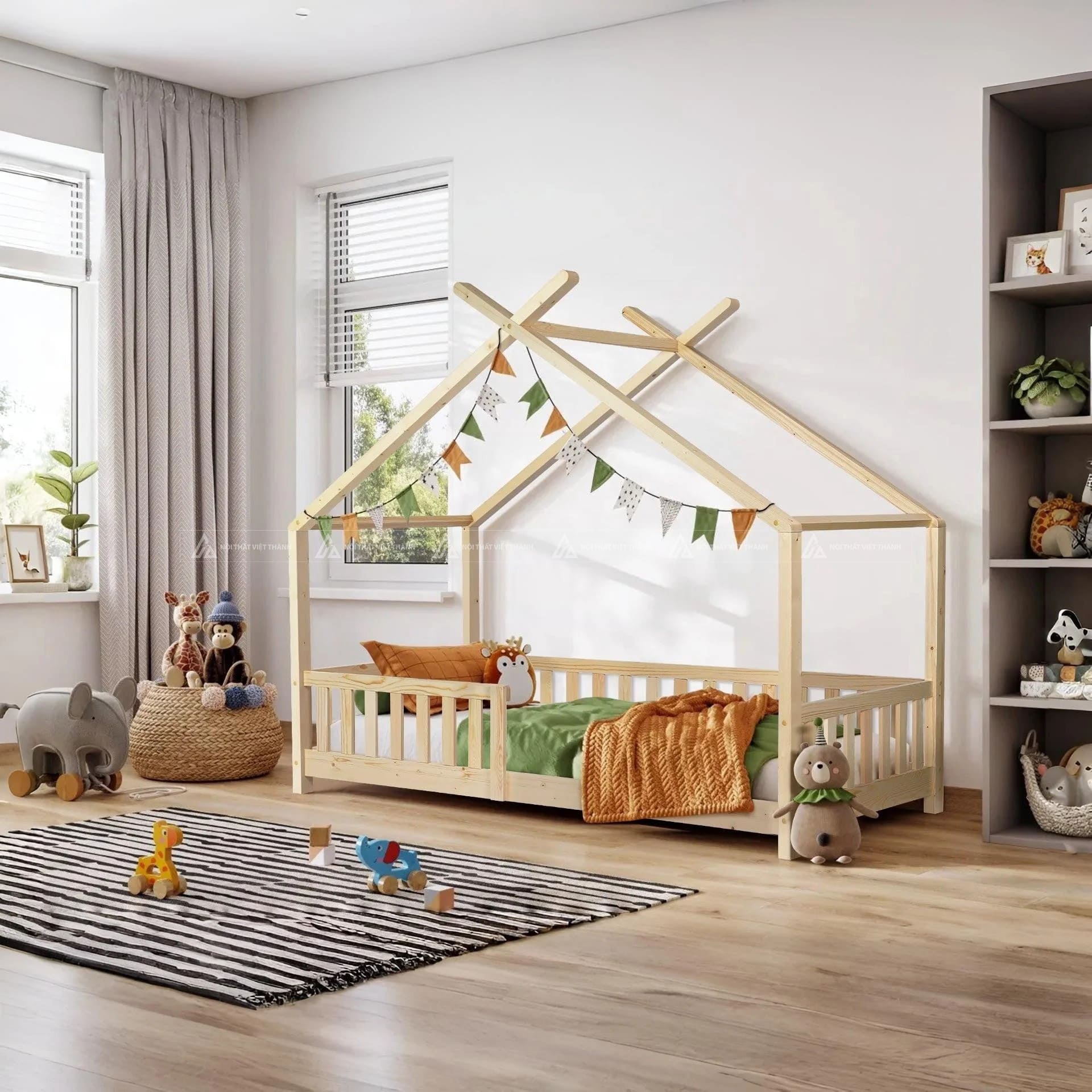Giường Ngủ Cho Bé Khung Gỗ Hình Ngôi Nhà Phong Cách Tối Giản Hiện Đại 7