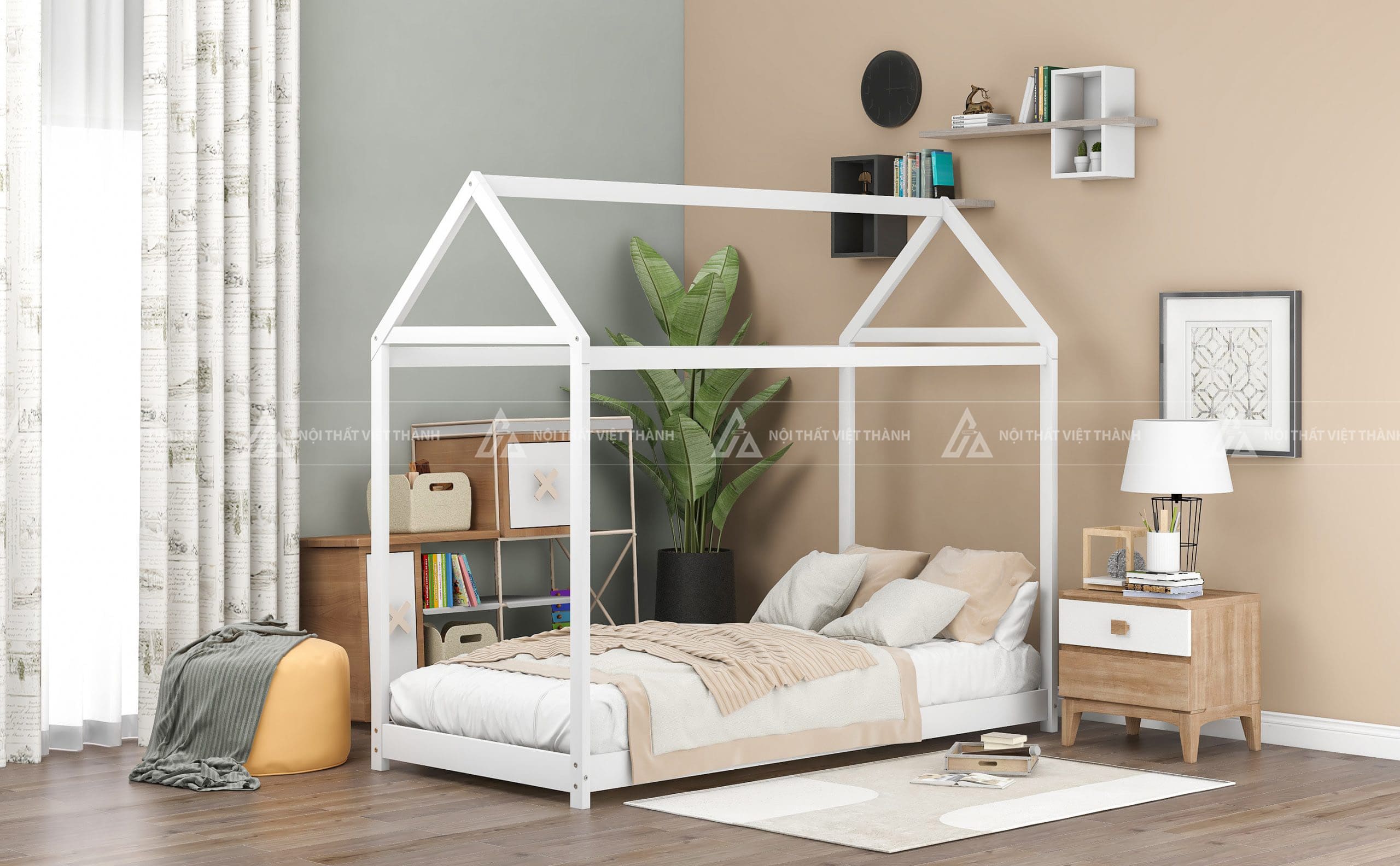 Giường Ngủ Trẻ Em Thiết Kế Bo Góc Tròn Tích Hợp Kệ Đầu Giường Thông Minh 6