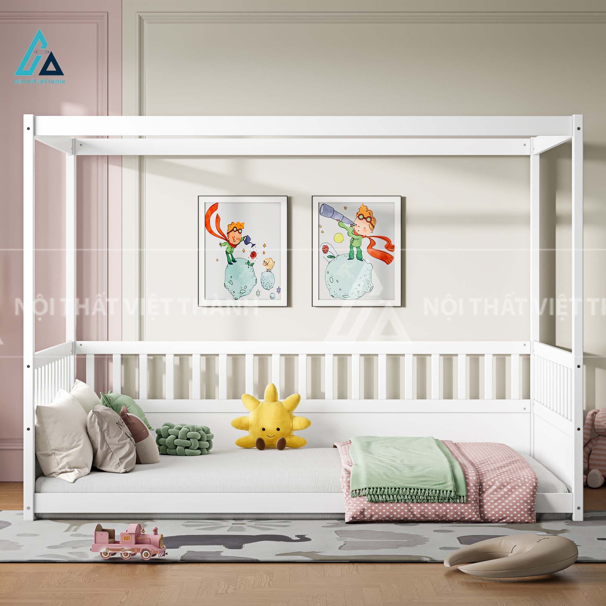 Giường Ngủ Thiết Kế Khung Lều Sáng Tạo Có Thanh Chắn An Toàn