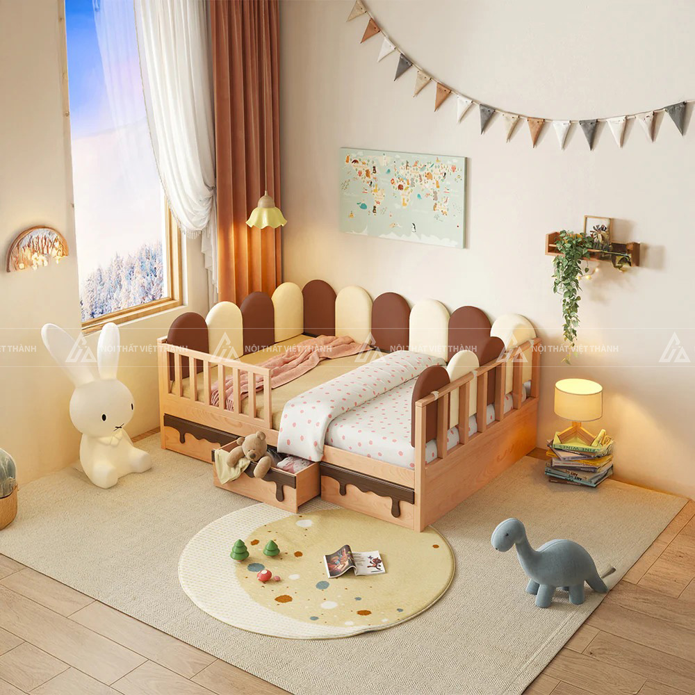 Giường Ngủ Hình Ngôi Nhà Có Ngăn Kéo Lưu Trữ Và Lan Can An Toàn Cho Bé 7