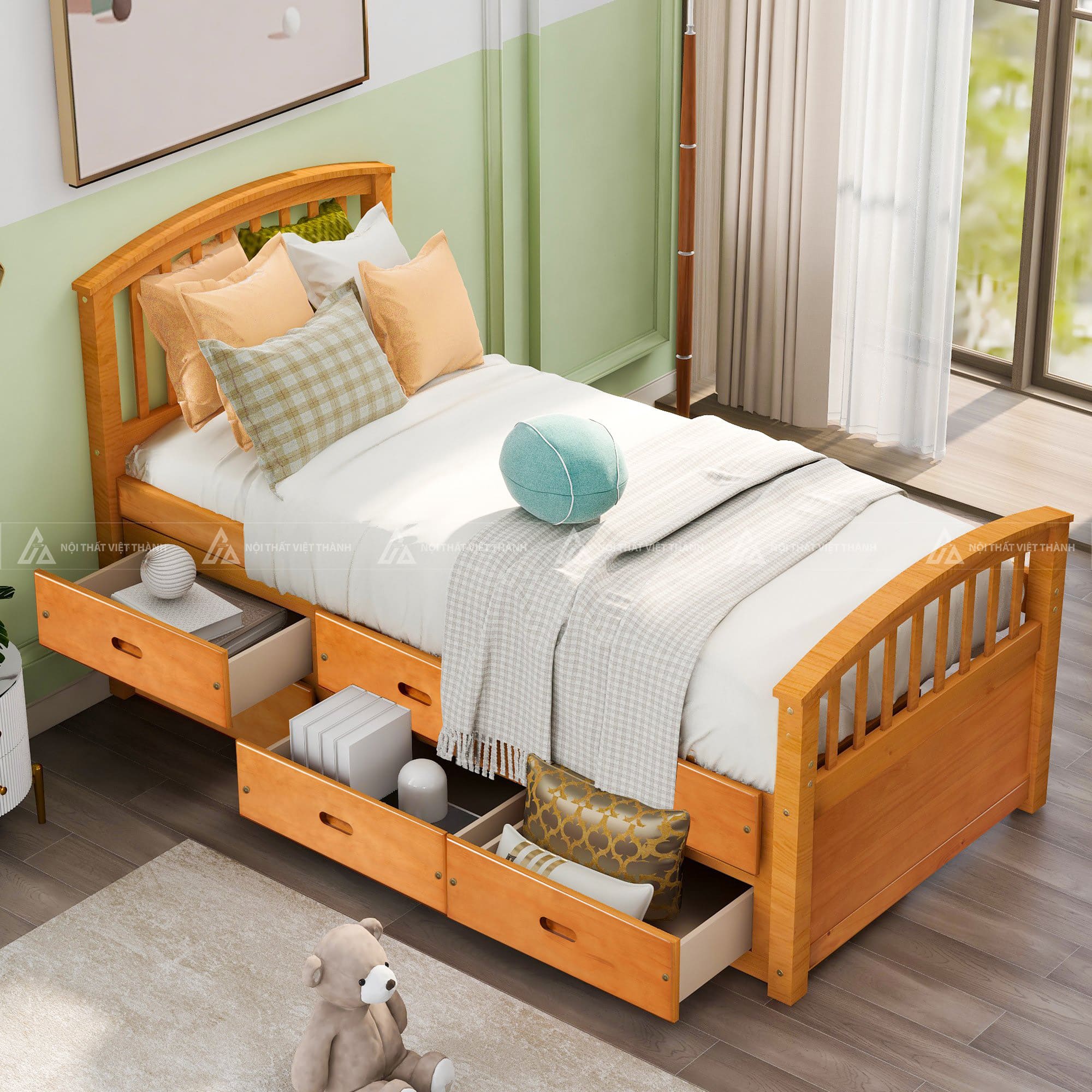 Giường Ngủ Trẻ Em Thiết Kế Hệ Thống Ngăn Kéo Lưu Trữ Đa Năng Tiết Kiệm Diện Tích 7