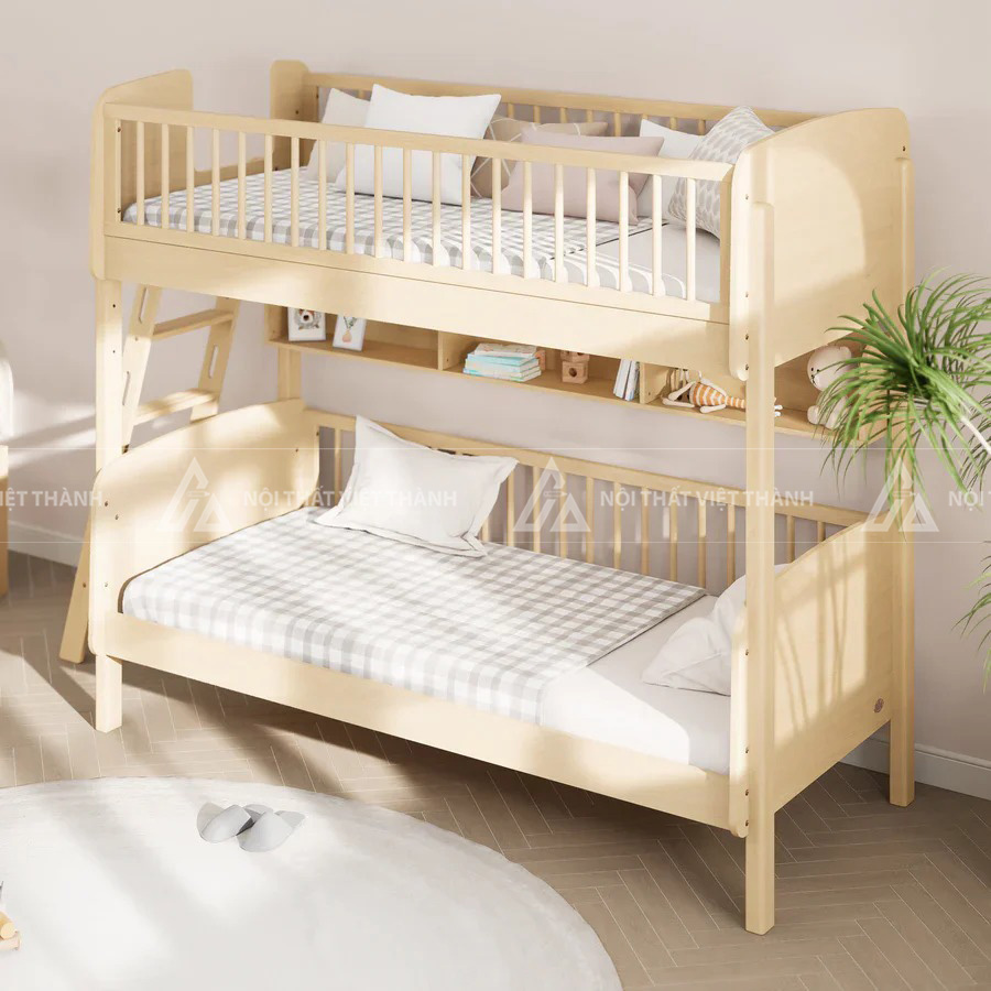 Giường Tầng Trẻ Em Tích Hợp Kệ Sách Và Lan Can Chắn An Toàn Toàn Diện 2