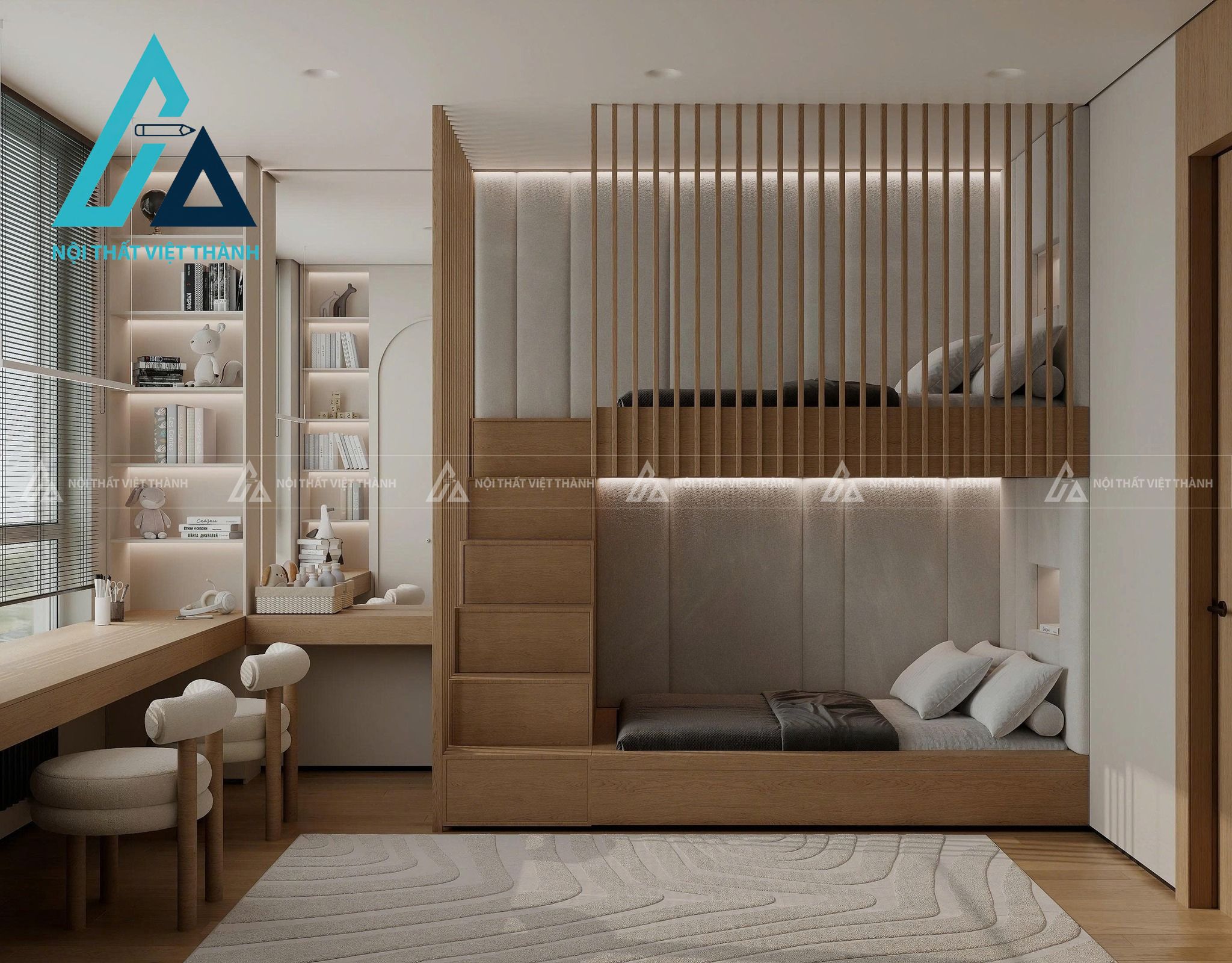 Giường Tầng Gỗ Đẹp Hiện Đại Cho Gia Đình