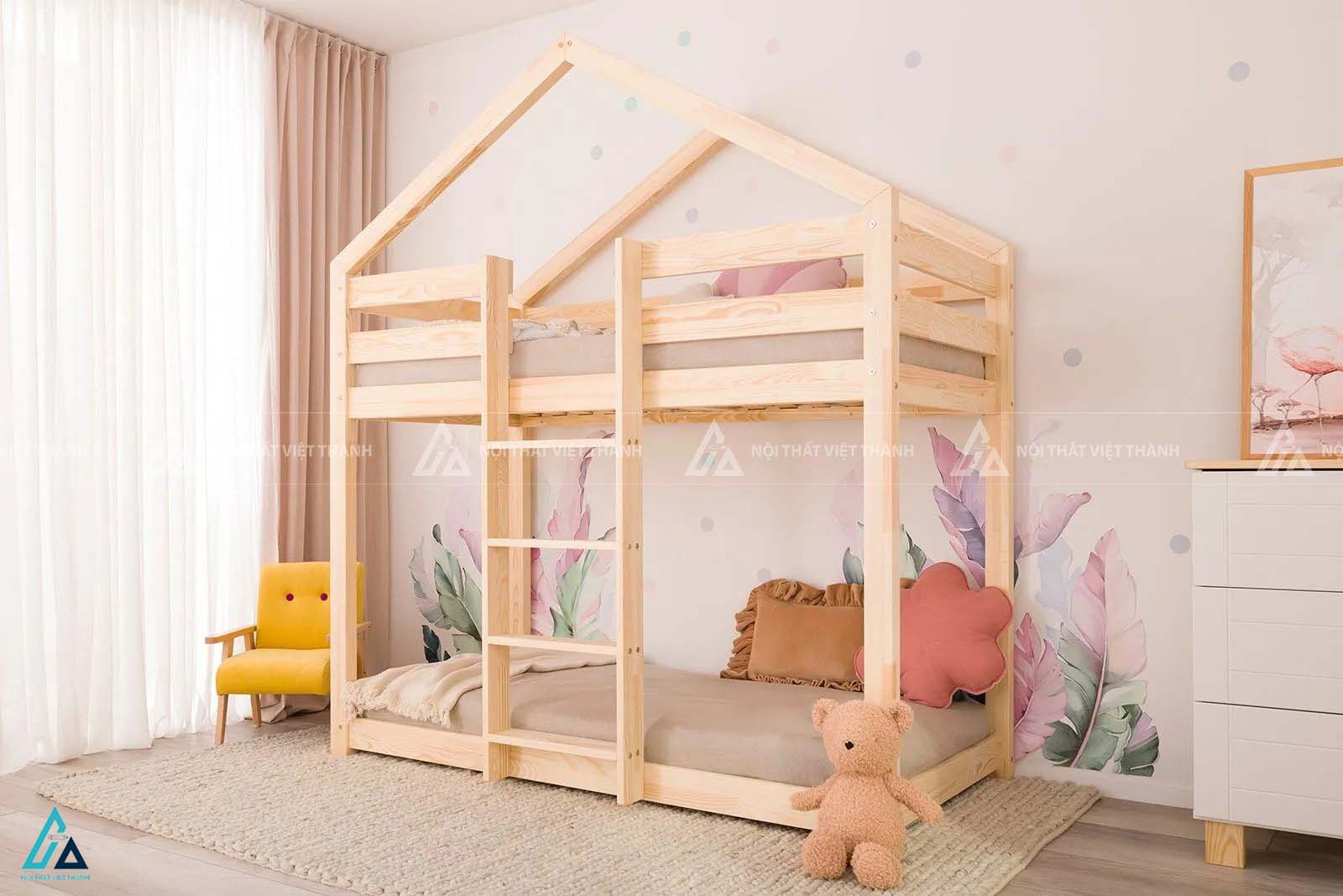 Giường Tầng Cho Bé Hình Ngôi Nhà Tích Hợp Giường Kéo Phụ Đa Năng Thông Minh 1