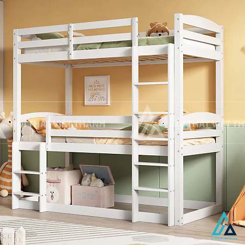 Giường Tầng Trẻ Em Thiết Kế Hiện Đại Tích Hợp Cầu Thang Đứng Và Thanh Chắn Bảo Vệ An Toàn