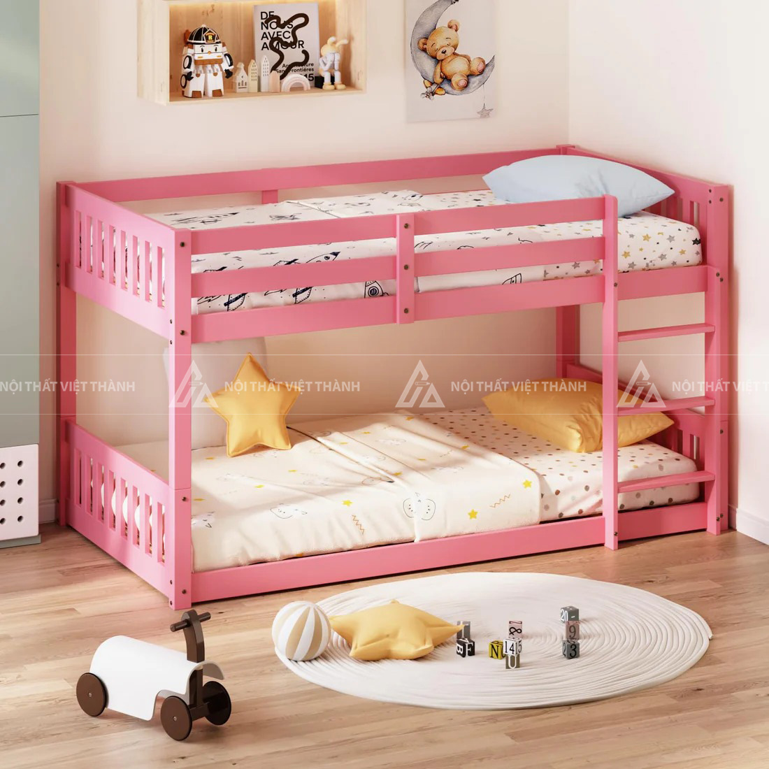 Giường Tầng Trẻ Em Thiết Kế Truyền Thống Kết Cấu Vững Chãi Tích Hợp Thang Leo Gọn Gàng 2
