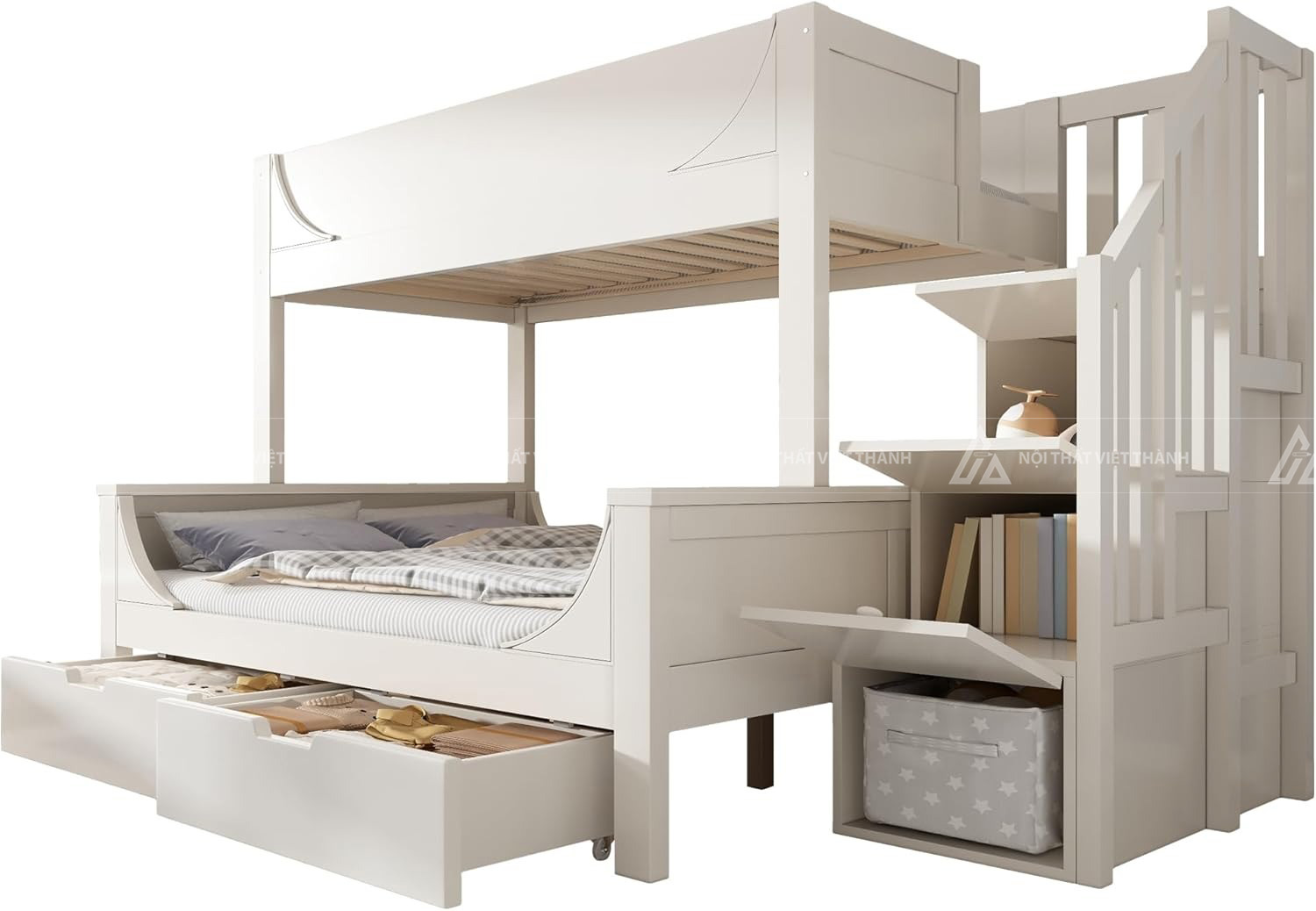 Giường Tầng Đa Năng Kết Hợp Cầu Thang Ngăn Kéo Và Tủ Chứa Đồ Tiết Kiệm Diện Tích Cho Bé 2