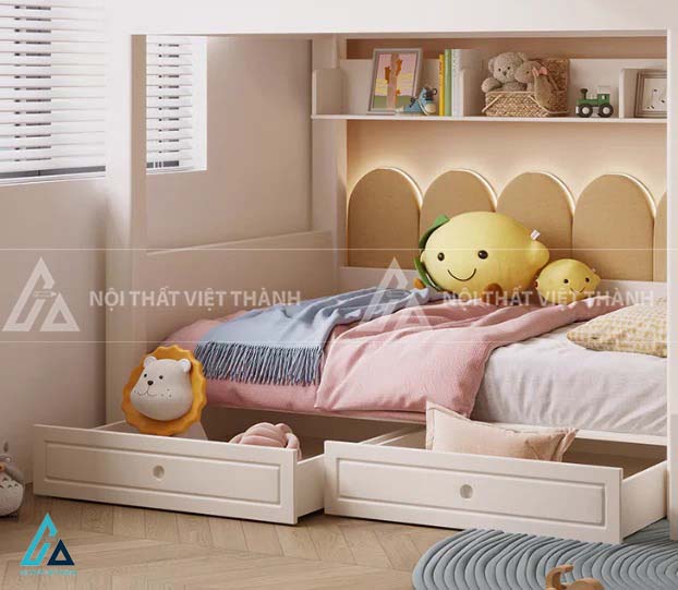 Giường Tầng Thiết Kế Hình Lâu Đài Có Cửa Sổ Vòm Tích Hợp Cầu Thang Và Giường Phụ Thông Minh 1