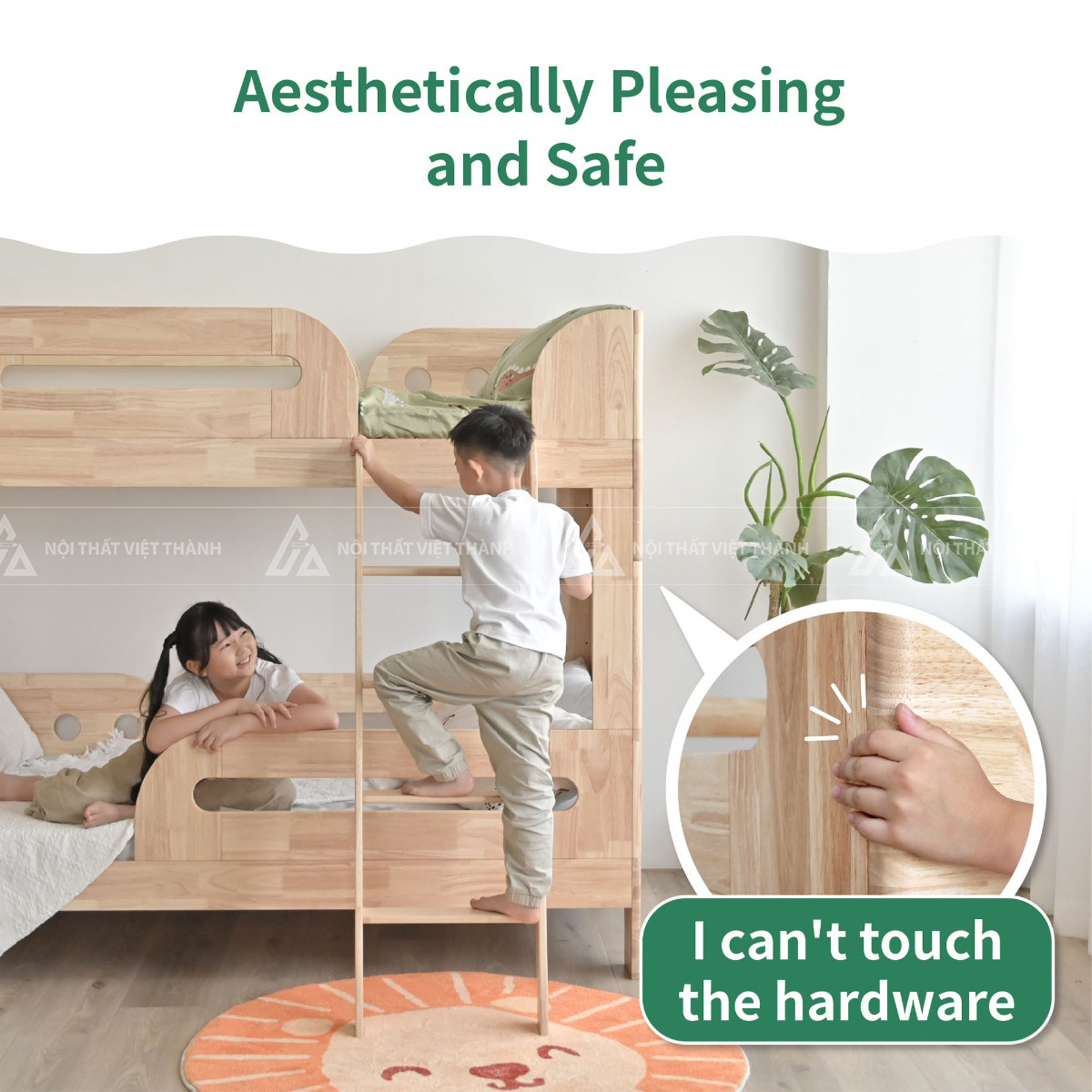 Giường Tầng Trẻ Em Thiết Kế Khối Vững Chãi Tích Hợp Thang Leo Bản Rộng Và Thanh Chắn Bo Góc An Toàn 2