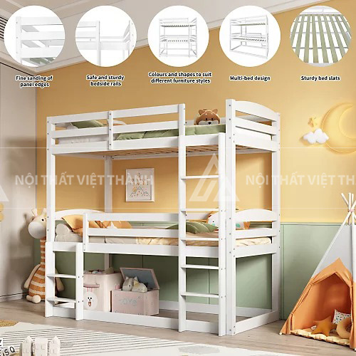 Giường Tầng Trẻ Em Thiết Kế Hiện Đại Tích Hợp Cầu Thang Đứng Và Thanh Chắn Bảo Vệ An Toàn 2