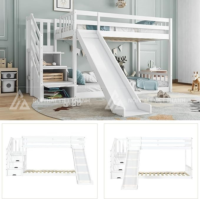 Giường Tầng Trẻ Em Thiết Kế Hiện Đại Có Cầu Trượt Với Cầu Thang Đứng Chắc Chắn 2