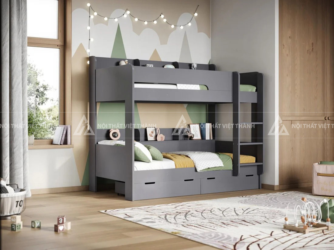 Giường Tầng Trẻ Em Thông Minh Tích Hợp Ngăn Kéo Gầm Giường Và Hệ Kệ Trang Trí Đa Năng 2