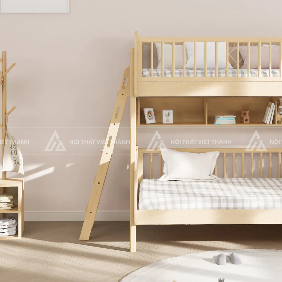 Giường Tầng Trẻ Em Tích Hợp Kệ Sách Và Lan Can Chắn An Toàn Toàn Diện 3