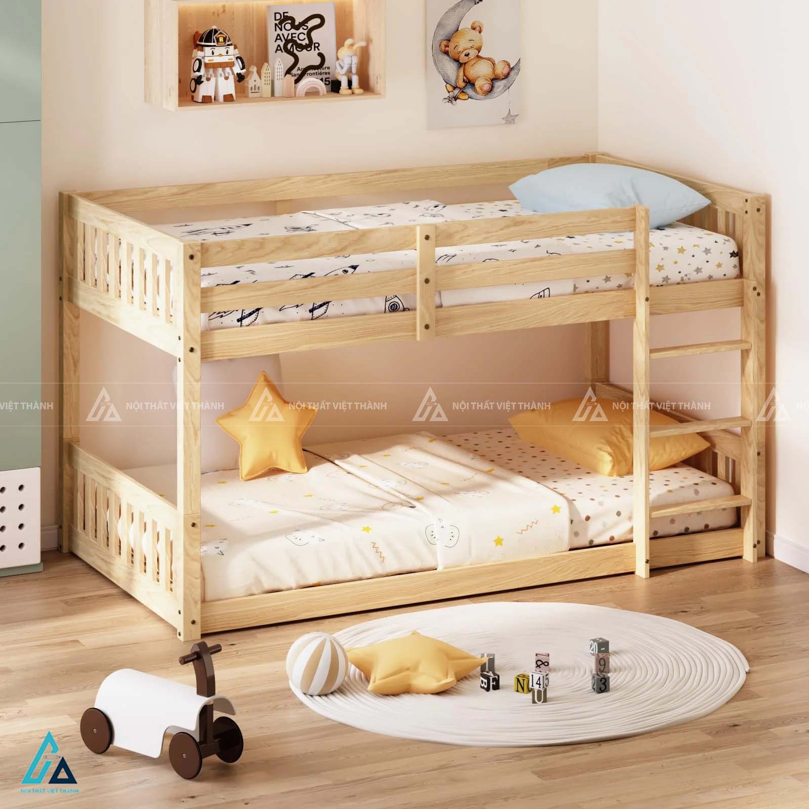 Giường Tầng Trẻ Em Thiết Kế Truyền Thống Kết Cấu Vững Chãi Tích Hợp Thang Leo Gọn Gàng