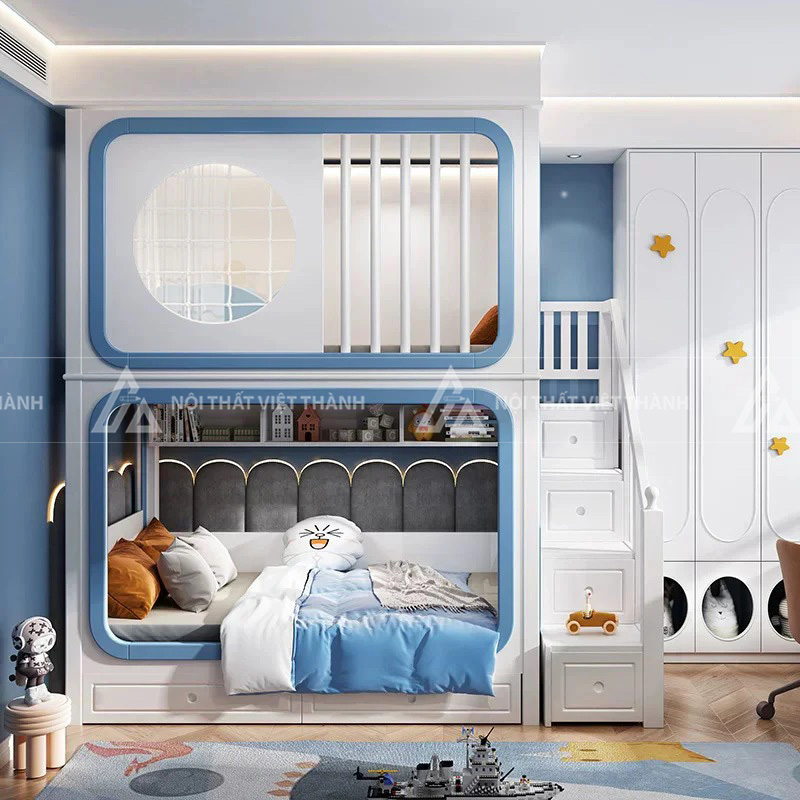 Giường Tầng Trẻ Em Hiện Đại Có Cầu Trượt Kết Hợp Cầu Thang Ngăn Kéo Và Giường Kéo Tối Ưu Diện Tích 2