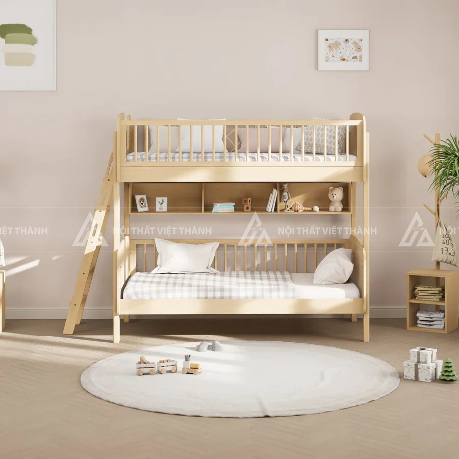 Giường Tầng Trẻ Em Tích Hợp Kệ Sách Và Lan Can Chắn An Toàn Toàn Diện 4