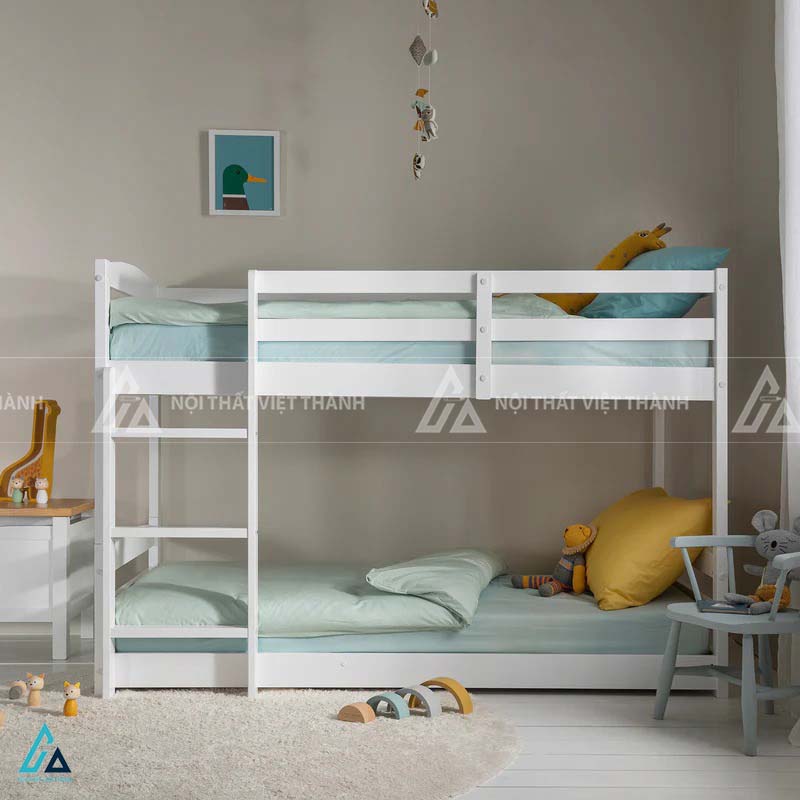 Giường Tầng Trẻ Em Tối Giản Thiết Kế Thanh Lịch Tích Hợp Thang Leo Gọn Gàng