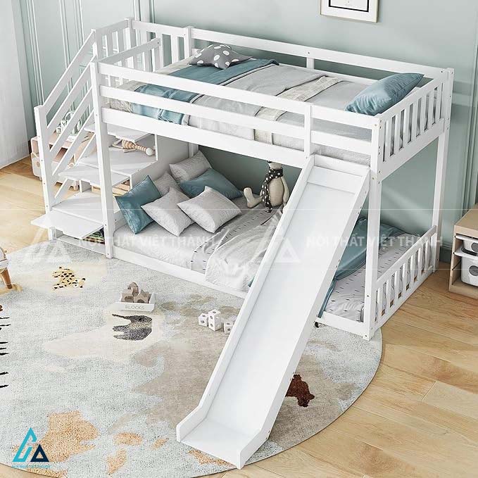 Giường Tầng Trẻ Em Thiết Kế Hiện Đại Có Cầu Trượt Với Cầu Thang Đứng Chắc Chắn 1