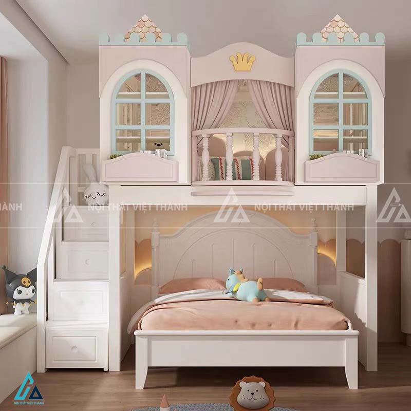 Giường Tầng Lâu Đài Có Cầu Trượt Kết Hợp Bàn Học Thông Minh Và Cầu Thang Ngăn Kéo Lưu Trữ 1