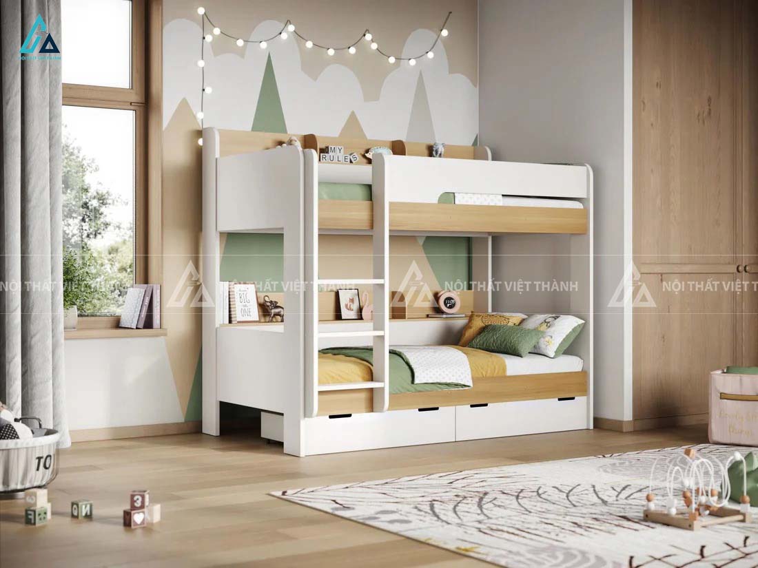 Giường Tầng Trẻ Em Thông Minh Tích Hợp Ngăn Kéo Gầm Giường Và Hệ Kệ Trang Trí Đa Năng