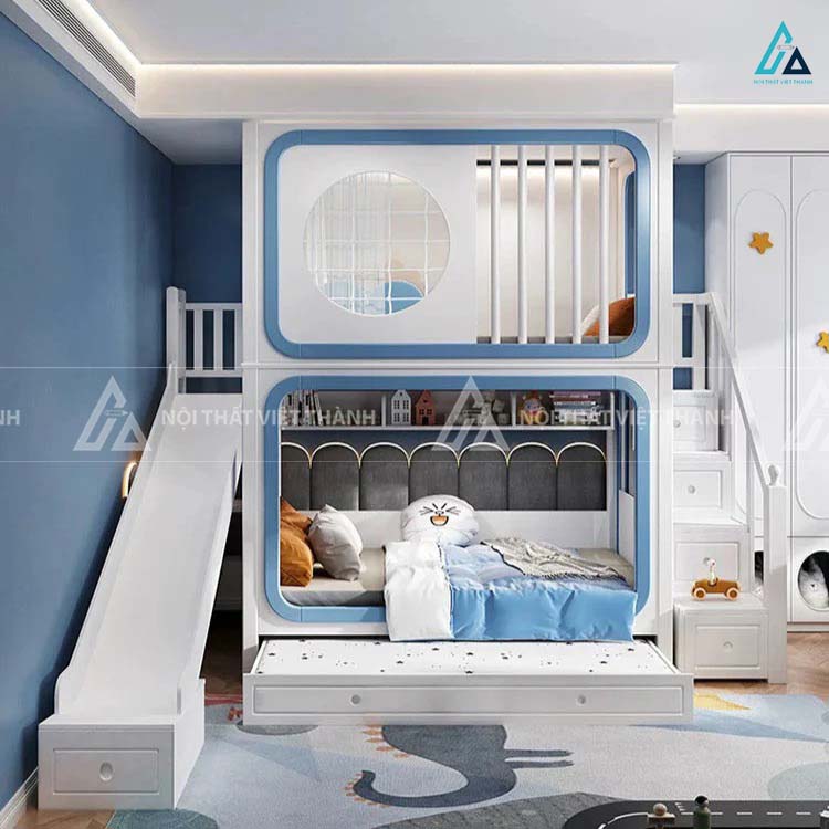 Giường Tầng Trẻ Em Hiện Đại Có Cầu Trượt Kết Hợp Cầu Thang Ngăn Kéo Và Giường Kéo Tối Ưu Diện Tích 1