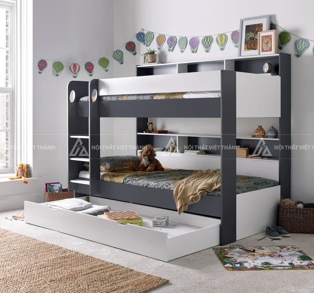 Giường Tầng Trẻ Em Thông Minh Tích Hợp Kệ Sách Và Ngăn Kéo Lưu Trữ Đa Năng 4