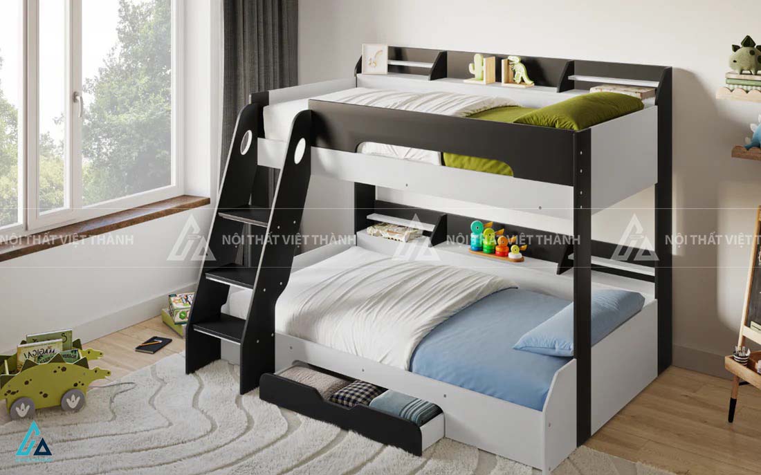 Giường Tầng Trẻ Em Tích Hợp Kệ Sách Đầu Giường Và Ngăn Kéo Gầm Giường Thông Minh 1