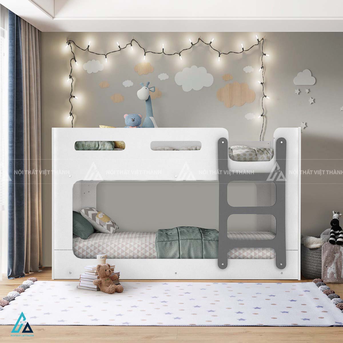 Giường Tầng Trẻ Em Đa Năng Thiết Kế Hiện Đại Tích Hợp Thang Leo An Toàn Tiết Kiệm Diện Tích