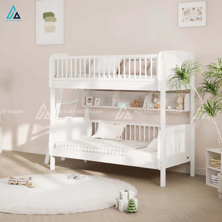 Giường Tầng Trẻ Em Tích Hợp Kệ Sách Và Lan Can Chắn An Toàn Toàn Diện 1