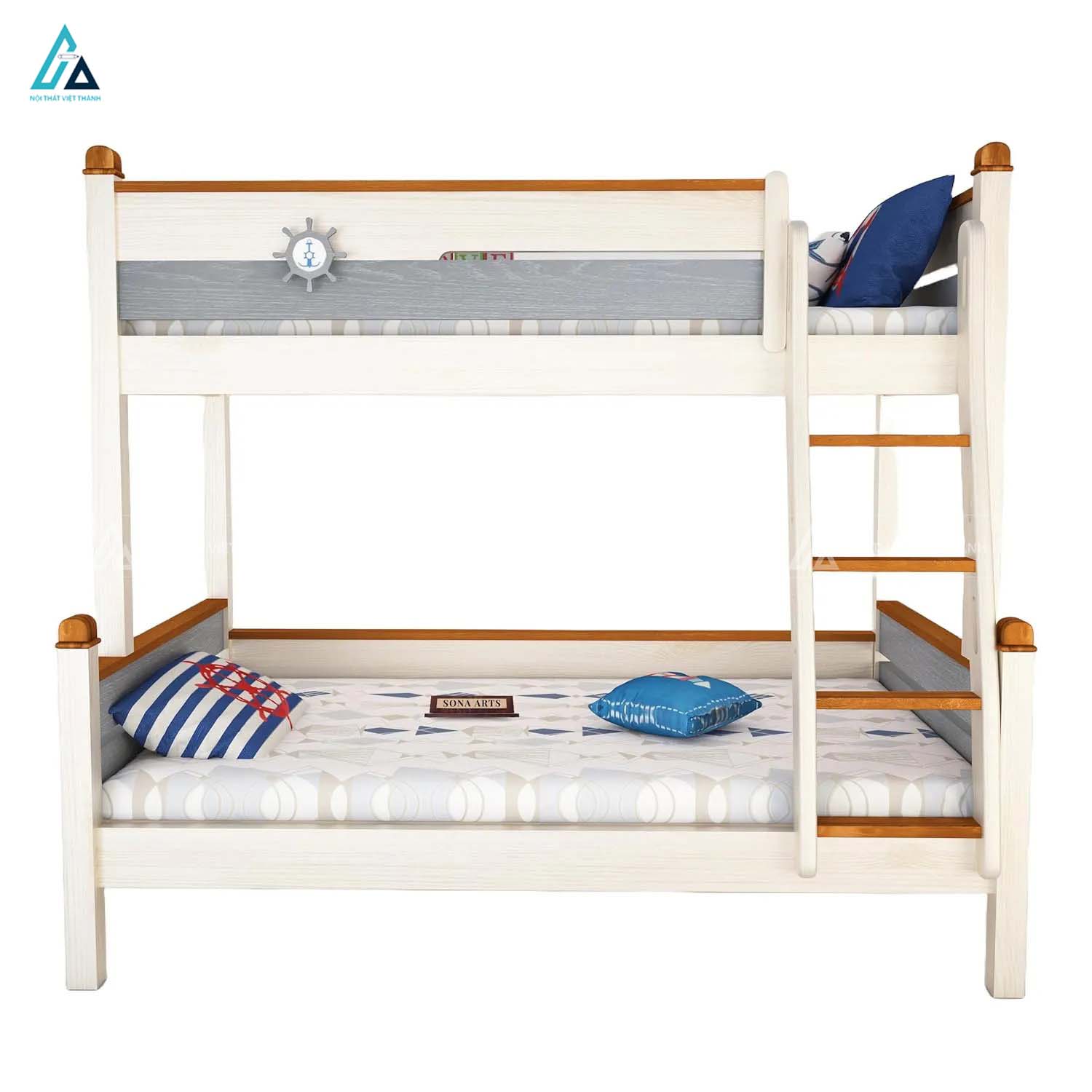 Giường Tầng Trẻ Em Tích Hợp Thang Leo Chống Trơn Trượt Và Thanh Chắn Bo Góc An Toàn 1