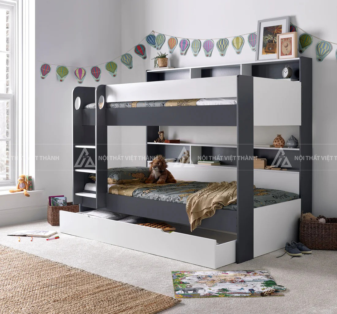 Giường Tầng Trẻ Em Thông Minh Tích Hợp Kệ Sách Và Ngăn Kéo Lưu Trữ Đa Năng 5