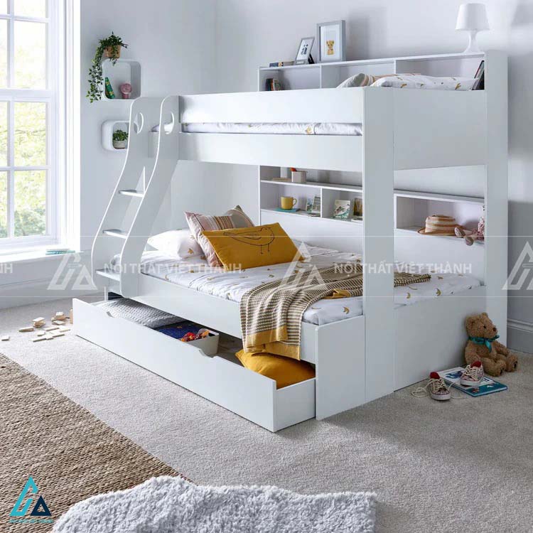 Giường Tầng Trẻ Em Hiện Đại Tích Hợp Kệ Sách Thông Minh Và Cầu Thang Gắn Liền Chắc Chắn