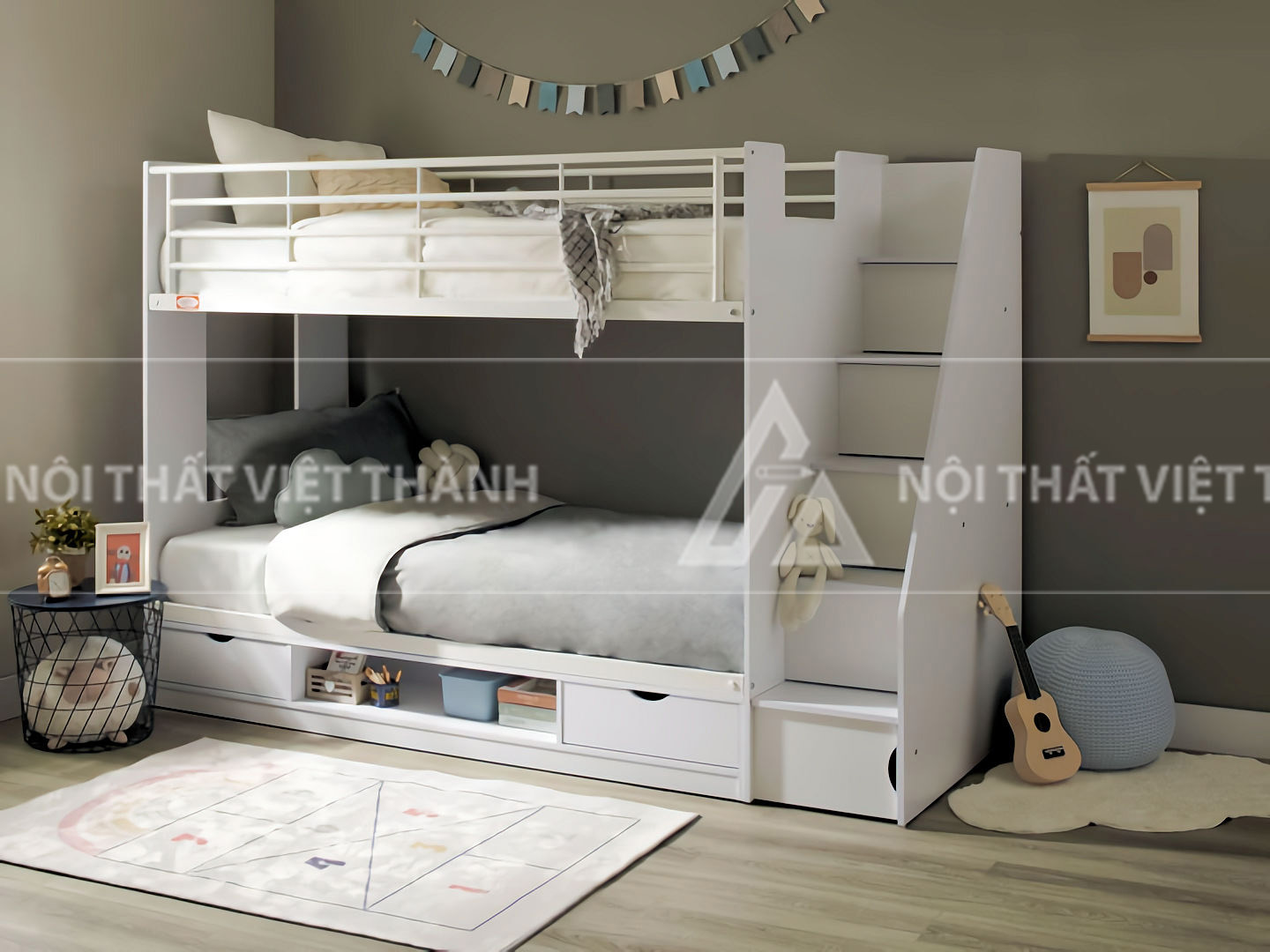 Giường Tầng Trẻ Em Cao Cấp Tích Hợp Cầu Thang Hộp Và Ngăn Kéo Lưu Trữ Thông Minh 6