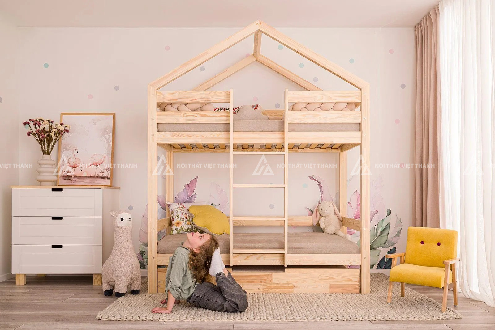 Giường Tầng Cho Bé Hình Ngôi Nhà Tích Hợp Giường Kéo Phụ Đa Năng Thông Minh 6