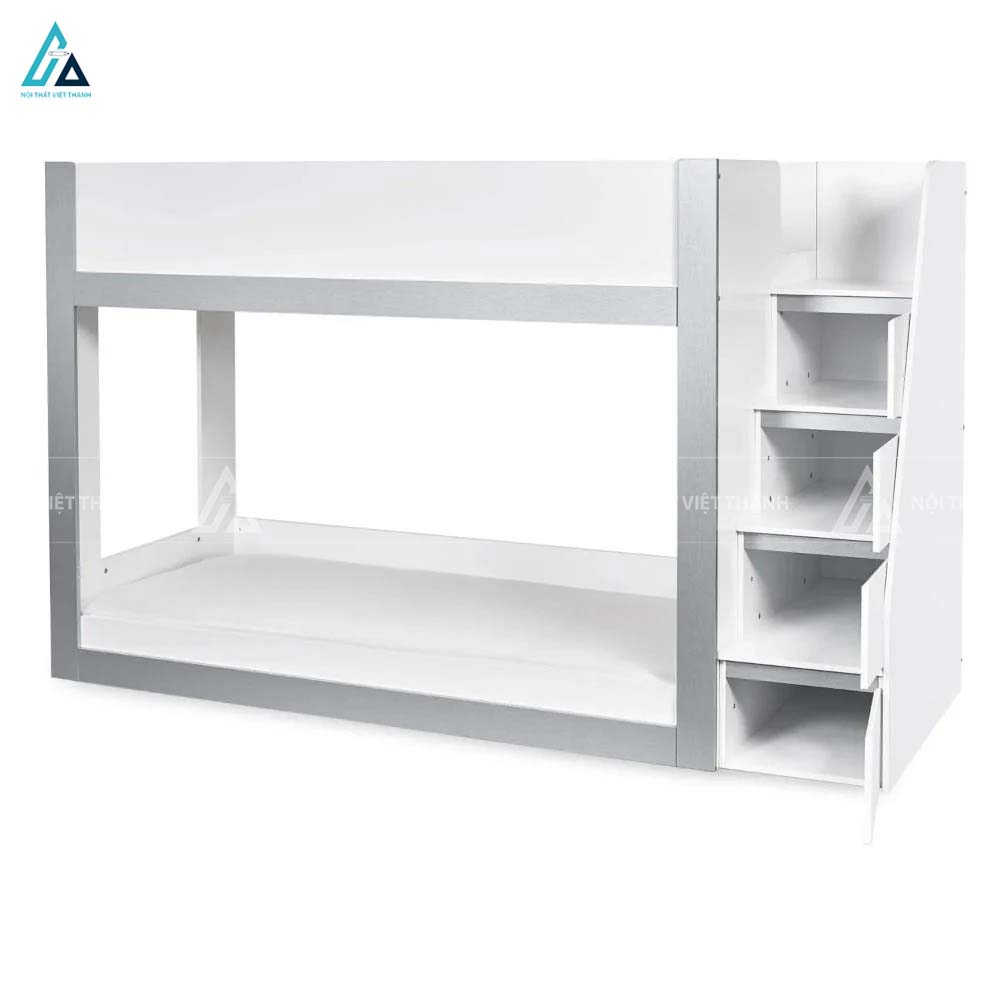 Giường Tầng Trẻ Em Màu Trắng Thiết Kế Tối Giản Tích Hợp Cầu Thang Đứng Tiết Kiệm Diện Tích 1