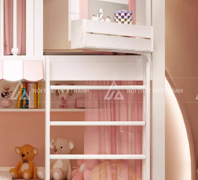 Giường Tầng Gác Mái Hình Ngôi Nhà Có Cầu Trượt Kết Hợp Khu Vui Chơi Và Ngăn Kéo Lưu Trữ Thông Minh 5