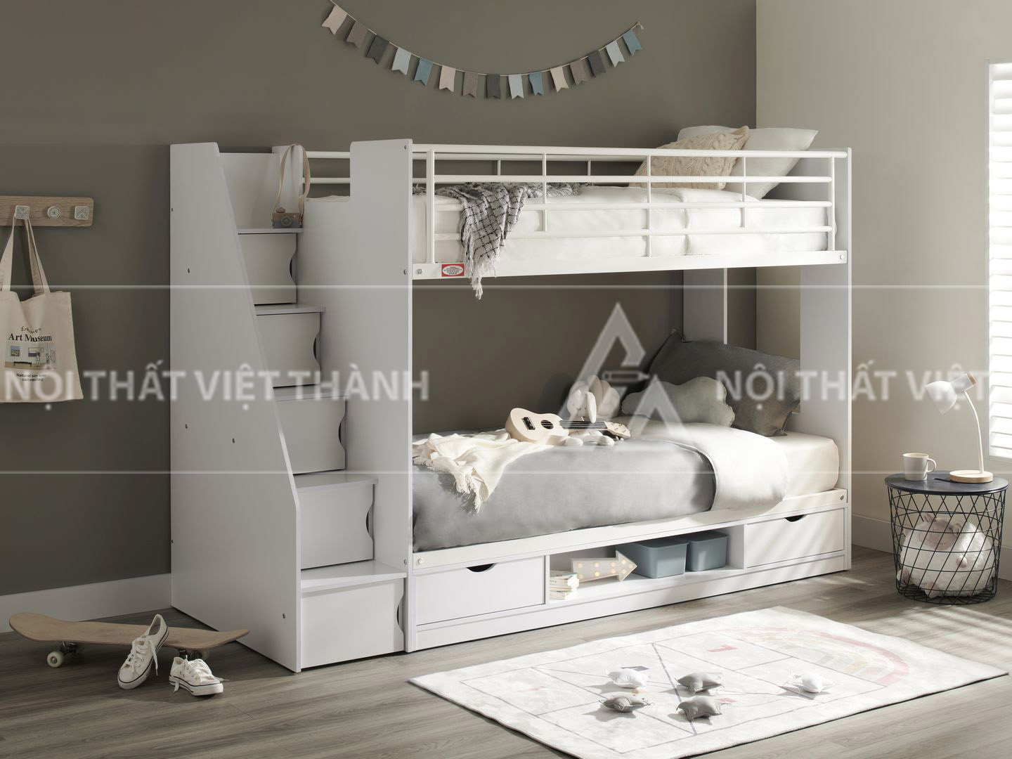 Giường Tầng Trẻ Em Cao Cấp Tích Hợp Cầu Thang Hộp Và Ngăn Kéo Lưu Trữ Thông Minh 7