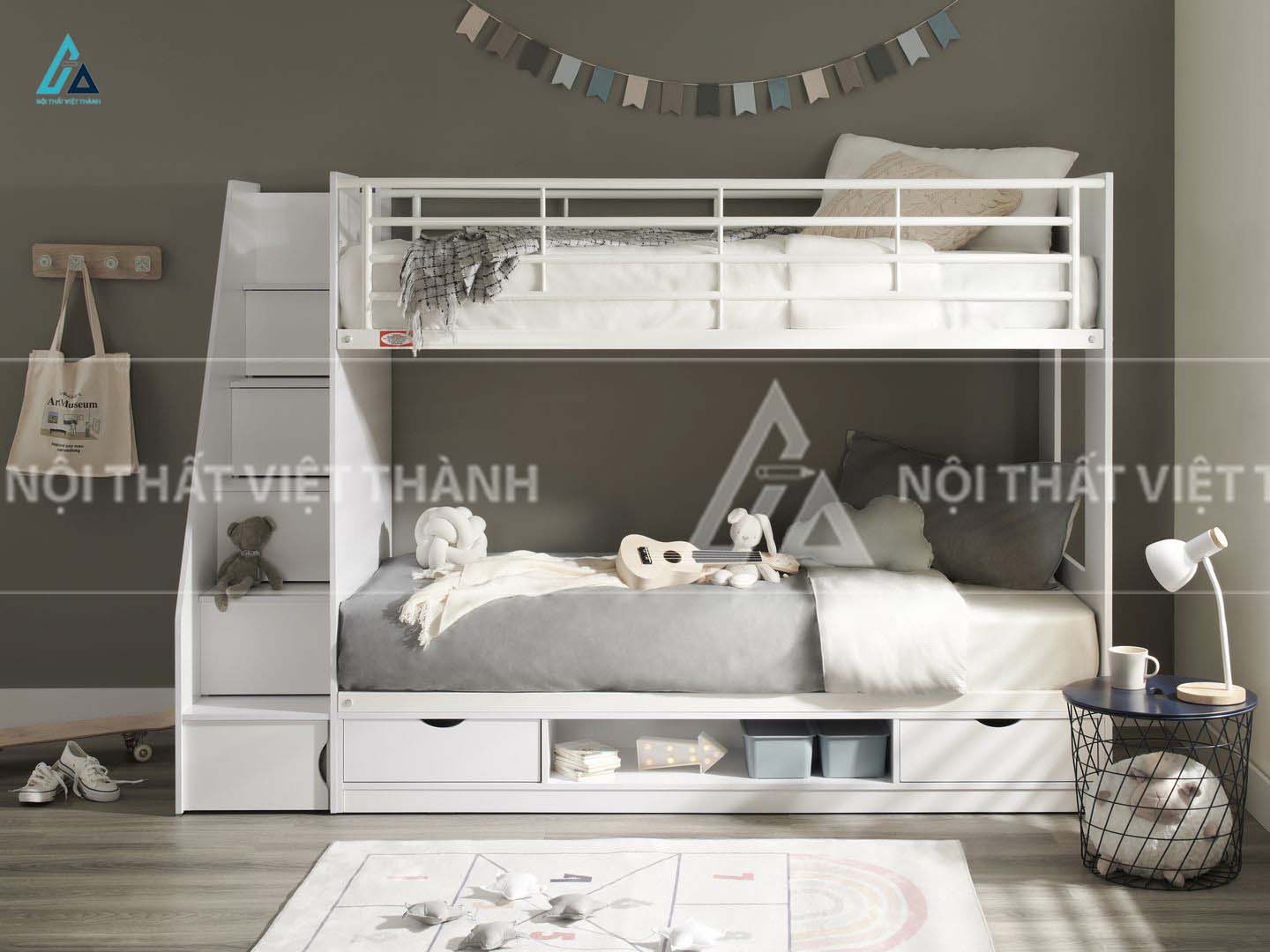 Giường Tầng Trẻ Em Cao Cấp Tích Hợp Cầu Thang Hộp Và Ngăn Kéo Lưu Trữ Thông Minh 1