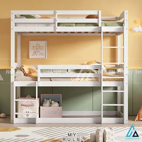 Giường Tầng Trẻ Em Thiết Kế Hiện Đại Tích Hợp Cầu Thang Đứng Và Thanh Chắn Bảo Vệ An Toàn 1