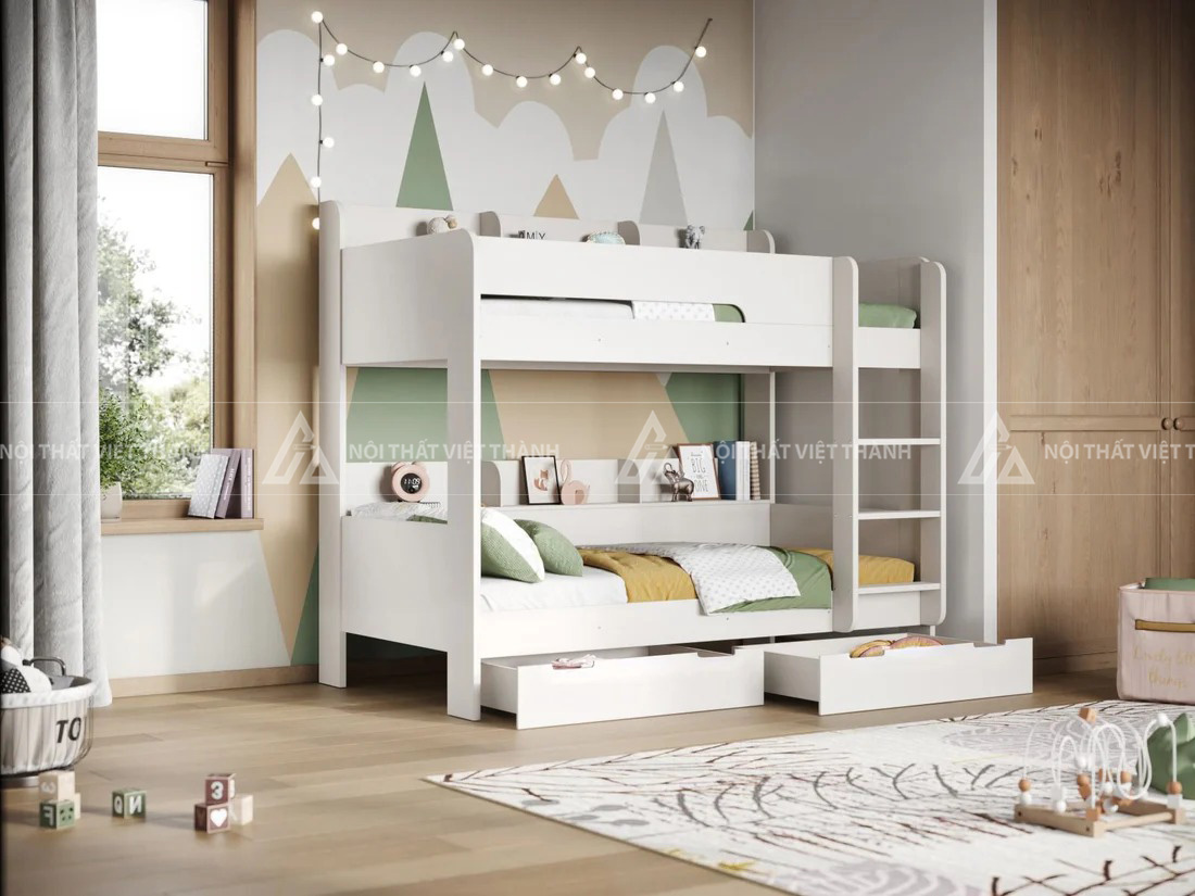 Giường Tầng Trẻ Em Thông Minh Tích Hợp Ngăn Kéo Gầm Giường Và Hệ Kệ Trang Trí Đa Năng 6