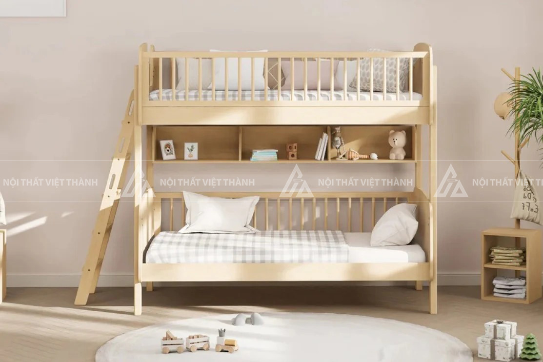 Giường Tầng Trẻ Em Tích Hợp Kệ Sách Và Lan Can Chắn An Toàn Toàn Diện 6
